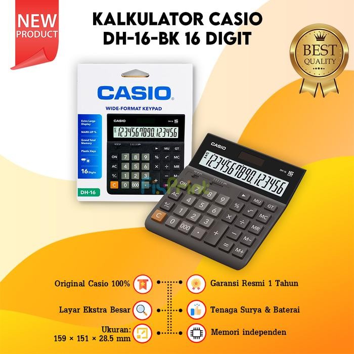 

CALCULATOR DH-16 CASIO DESKTOP KALKULATOR BLACK 16 DIGITS NEW ORIGINAL