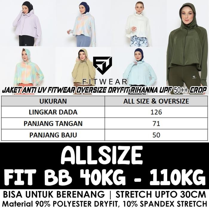 Fitwear - Jaket / Jacket K-Style Anti Uv Olahraga Wanita Rihanna Upf 50++ - Allsize Jumbo