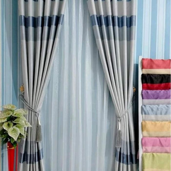 Gorden Blakout Pelangi Model Lobang Ring Jendela Dan Pintu Kain Blakout Abu Biru Coklat Tali Bahan