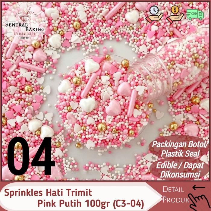 

Sprinkel Hati Trimit Pink Putih 100gr (C3-04) / Springkel Sprinkle Kue