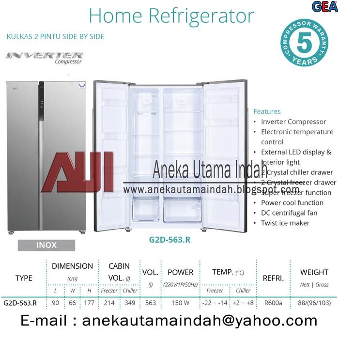 Gea Kulkas Side By Side G2D-563 / G2D 563 / G2D563 Inox Jabodetabek