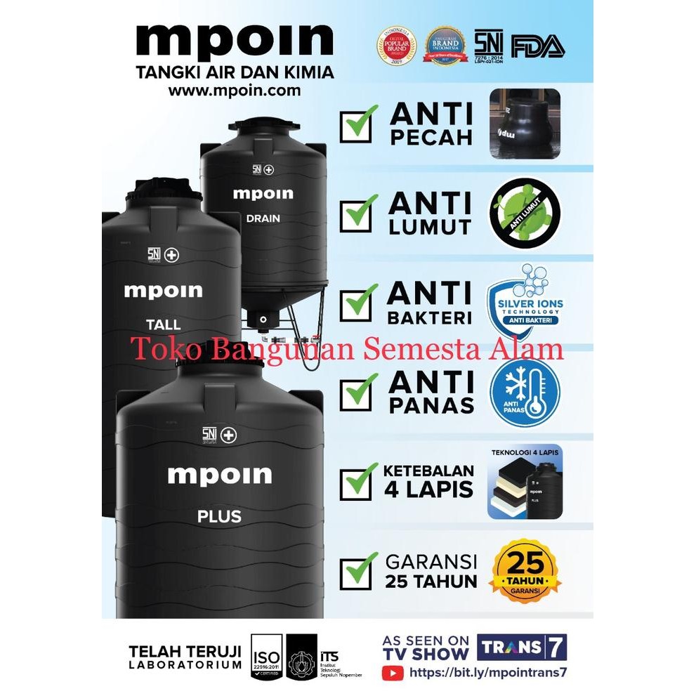 Toren/Tandon/Tangki Air MPOIN PLUS 550 Liter Tall Series