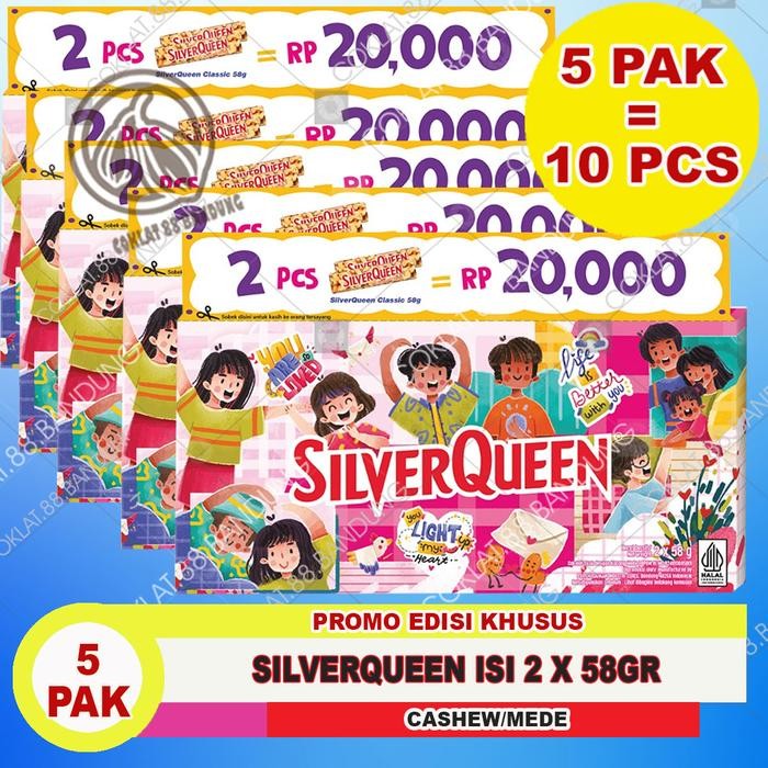 

SILVERQUEEN 55GR 1 BOX ISI 10 FULL VARIAN RASA ALMOND MEDE MATCHA WHITE DARK COKLAT
