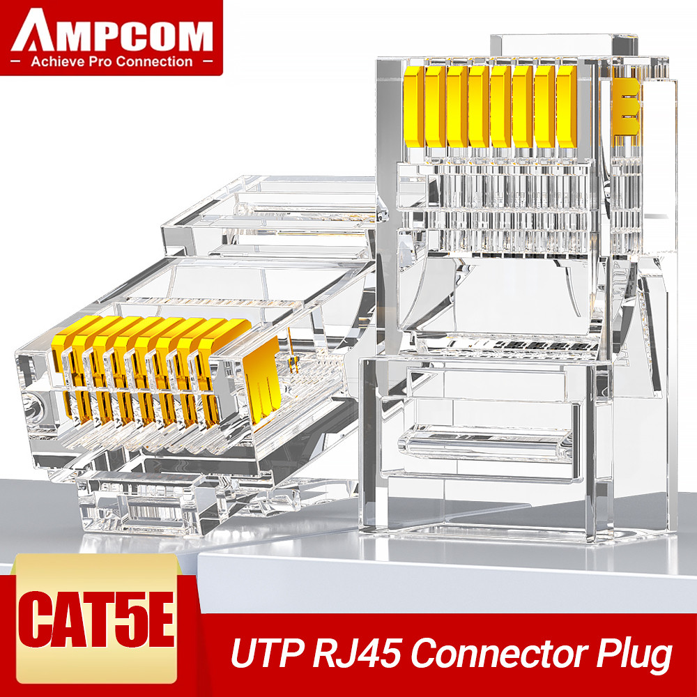 AMPCOM CAT5e RJ45 Connector 8P8C Modular Ethernet Cable RJ 45 Ends Ethernet Cable Crimp Connectors U