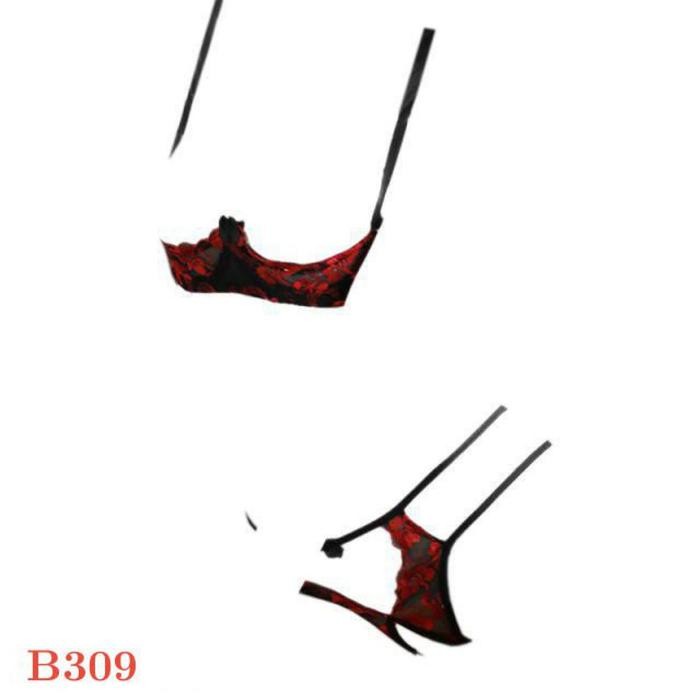 NEW Pakaian Dalam Wanita Sexy B309 Bra Set BH Kawat Hitam Bunga Merah