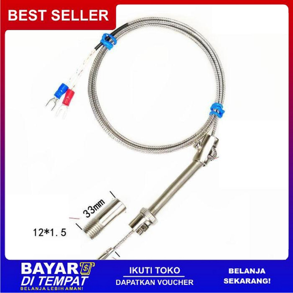 FREE ONGKIR LARIS - 2/5M THERMOCOUPLE TYPE K BAYONET PROBE KABEL M6 THREAD K TYPE THERMOCOUPLE