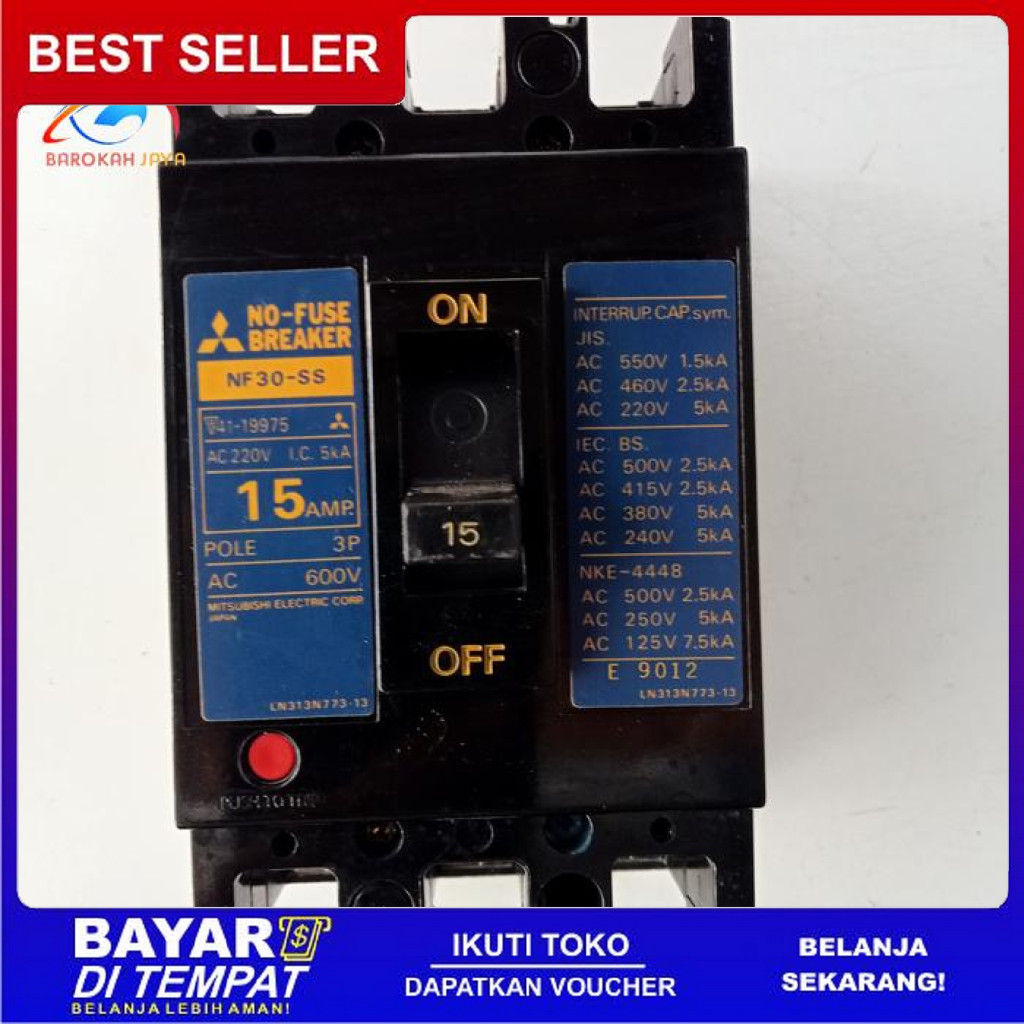 FREE ONGKIR MCCB MITSUBISHI 3P 15A NO-FUSE BREAKER NF30-SS 15 AMPER BISA COD
