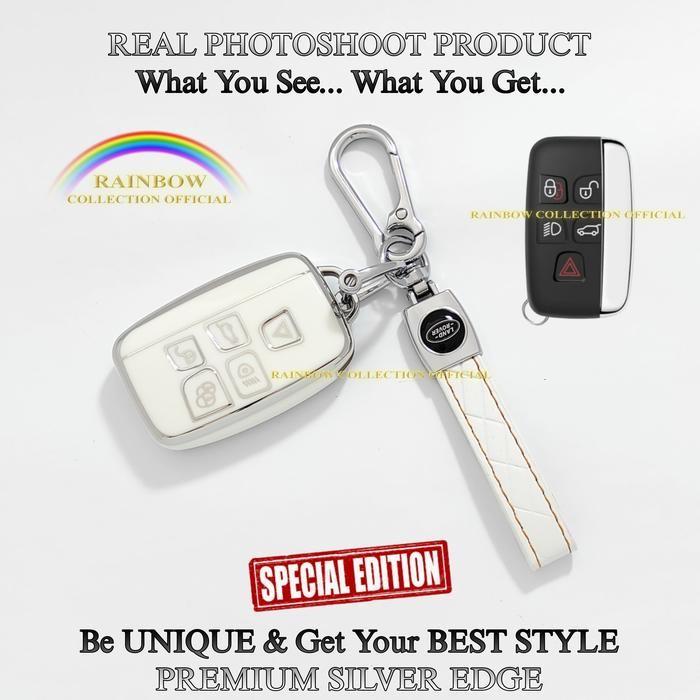 Cover Case Sarung Kunci Remote Mobil Land Rover Range Rover Evoque Jaguar Premium Silver Edge