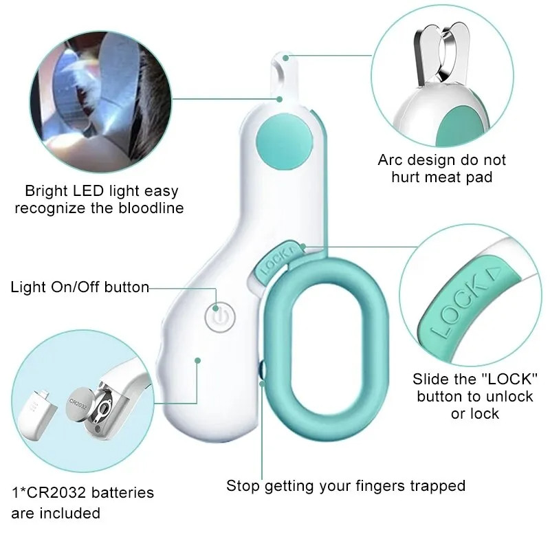 

LED Light Cat Dog Nail Clipper Cutter Professional Pet Claw Trimmer with Safety Lock Puppy Kitten