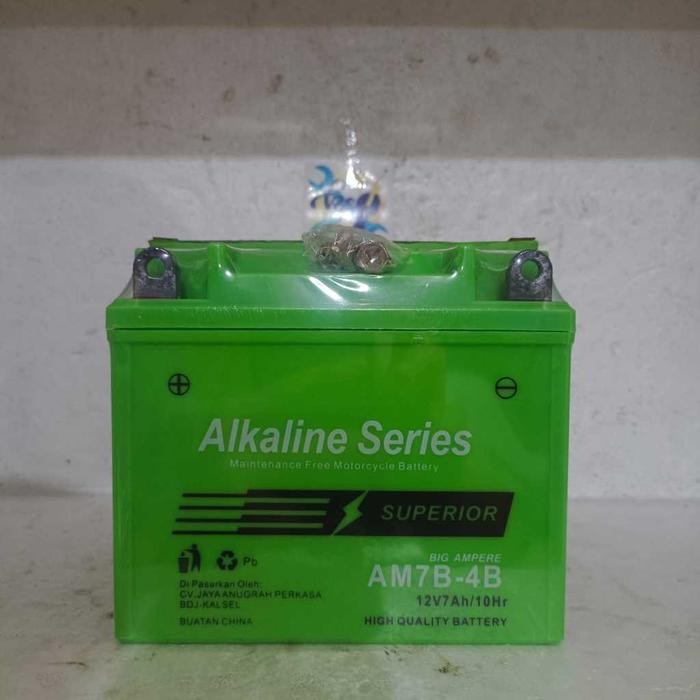 (TERLARIS) Aki / Accu Kering Motor Alkaline AM7B-4B Untuk Motor Tiger - Scorpio 100% Asli (TERBAIK)