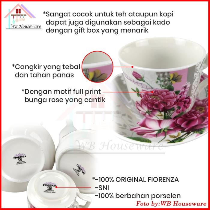 Fiorenza Cangkir Tea Set + Teko Motif Rose + Rak Porcelain Ak-812N / Coffee Tea Pot Mug Gelas Cup