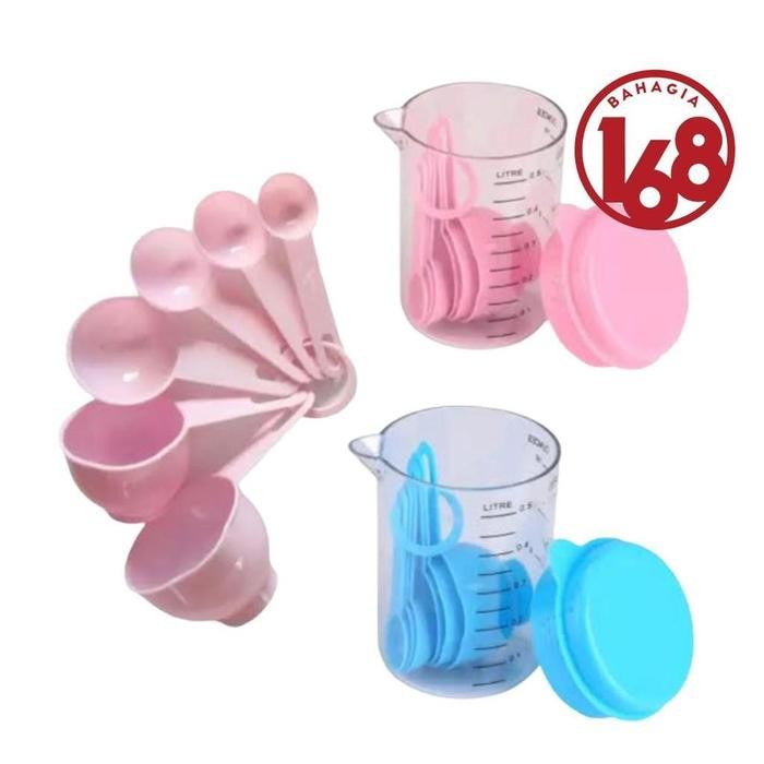 ID' SENDOK TAKAR PLASTIK SET GELAS TAKAR WARNA PINK DAN BIRU