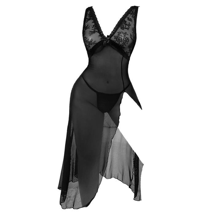 NEW L1337 Baju Tidur Wanita Gaun Malam Model Long Dress Daster Panjang Belah Samping Hitam Polos