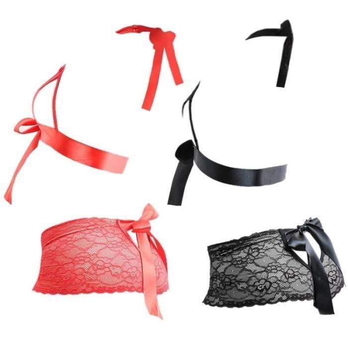 NEW B285 Bra Set Bralette Sexy Lingerie Wanita Seksi BH Halter Tali Pita Ikat Depan CD Panties