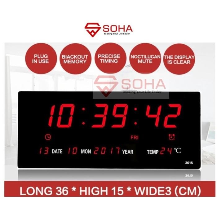 ID'' JD- 3615 JAM DINDING DIGITAL LED CLOCK MEJA KALENDER ALARM BERGARANSI
