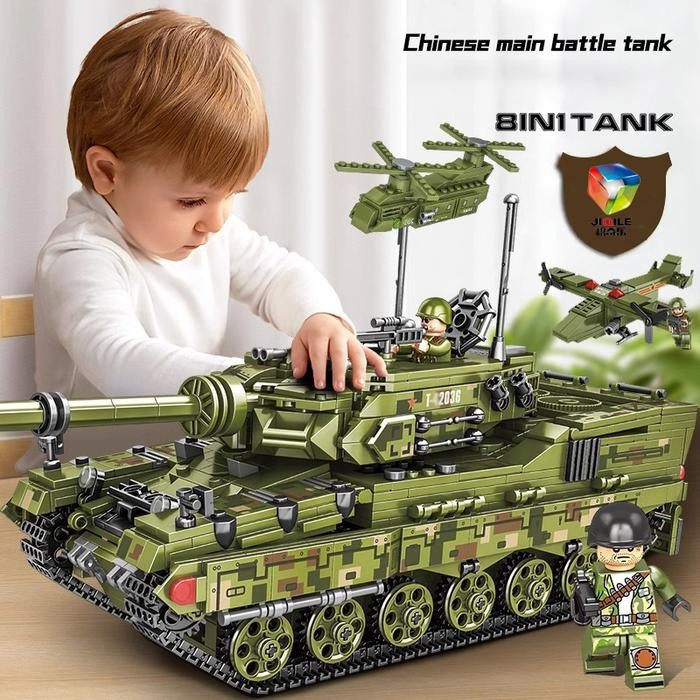 QIJILE Tank Tempur Militer Model Block Brick Bangunan Partikel Kecil Mainan Anak-anak