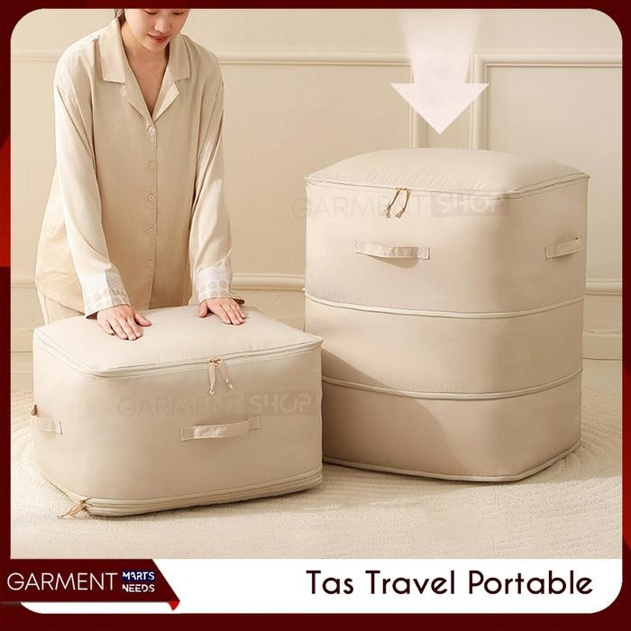 Tas Organizer Kompres Tempat Pakaian Traveling Praktis Penyimpanan Bed Cover Sprei Hemat Ruang