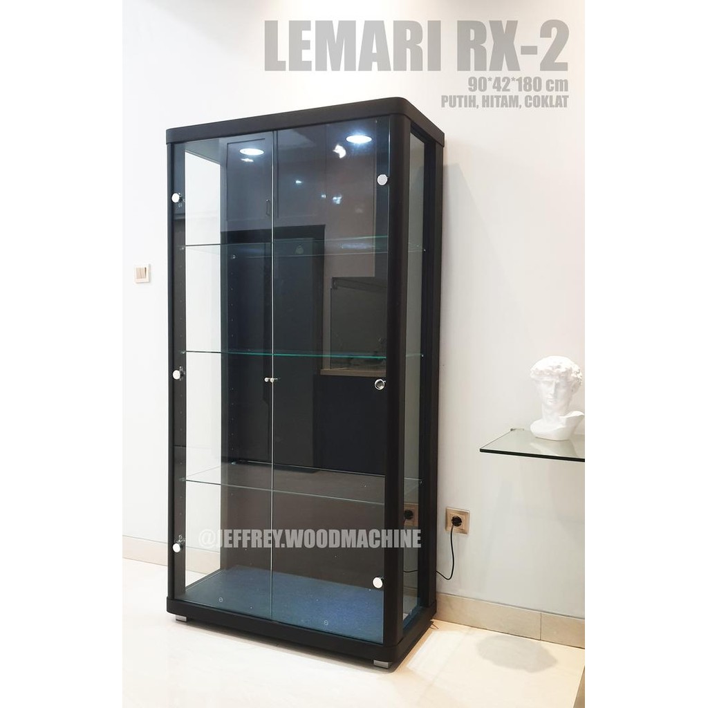RAK DISPLAY MINIATUR PERHIASAN LEMARI KRISTAL 2 PINTU KACA PAJANGAN