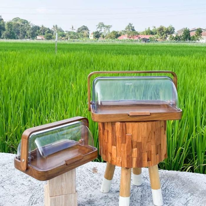 Tempat Roti Slide Bread Box Kayu Jati Solid / Wooden Bread Basket Food Grade
