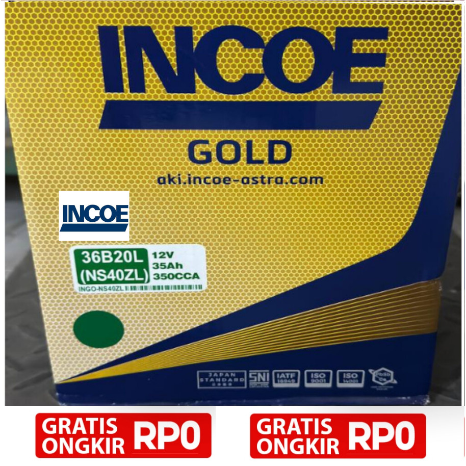 Aki Incoe NS40ZL / 36B20L Incoe Gold Original Asli 100%