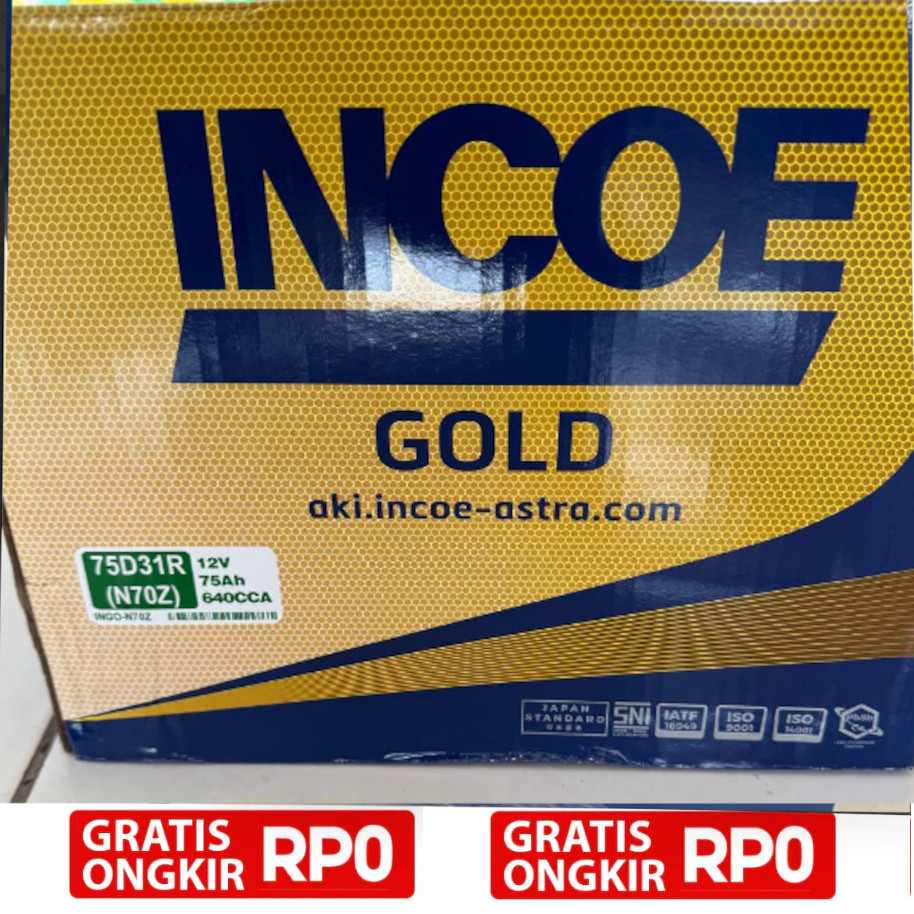 Aki Incoe N70Z / 75D31R Incoe Gold Original Asli 100%