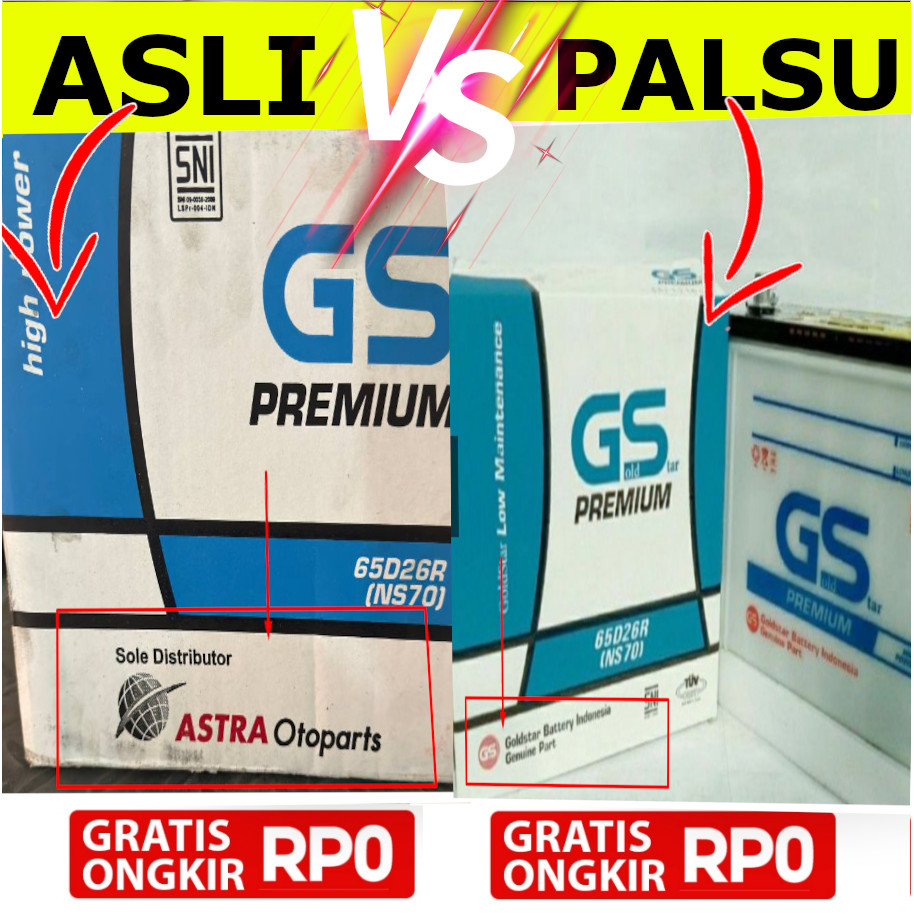 Aki GS NS70 / 65D26R GS Premium Astra Otoparts Original Bukan GS KW GS Gold Star Original Asli 100%