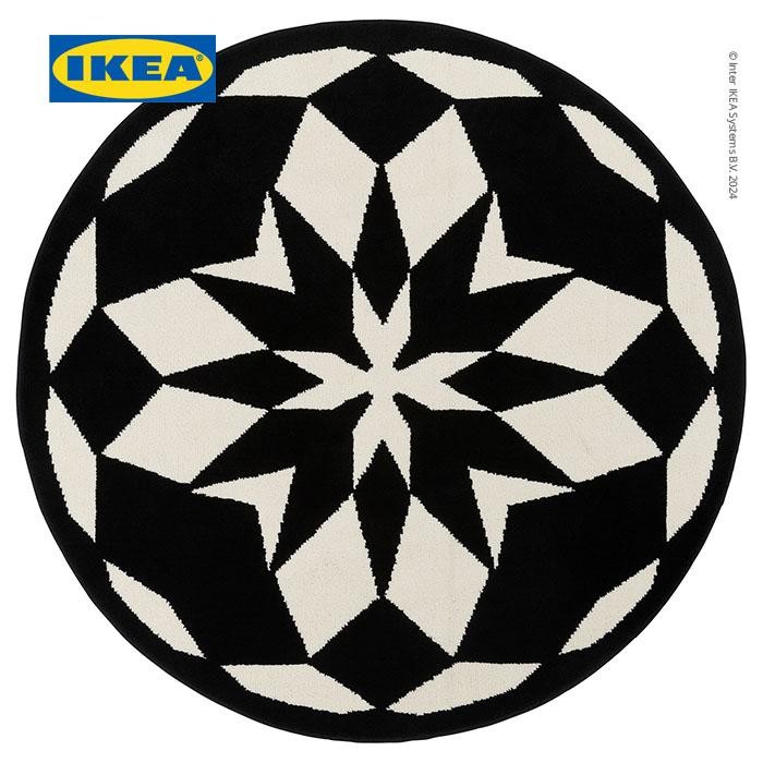NEW IKEA ENERGISYSTEM Karpet Bulu Tipis Bulat Putih/Hitam 130cm
