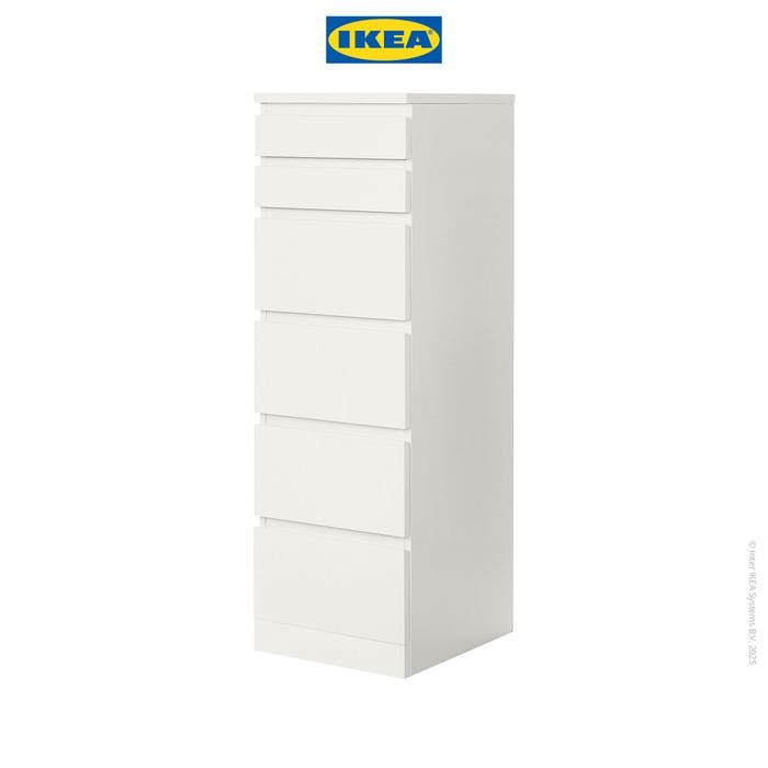 NEW IKEA MALM Lemari Laci 6 Susun Putih Dengan Cernin Kaca Minimalis 40x123 cm