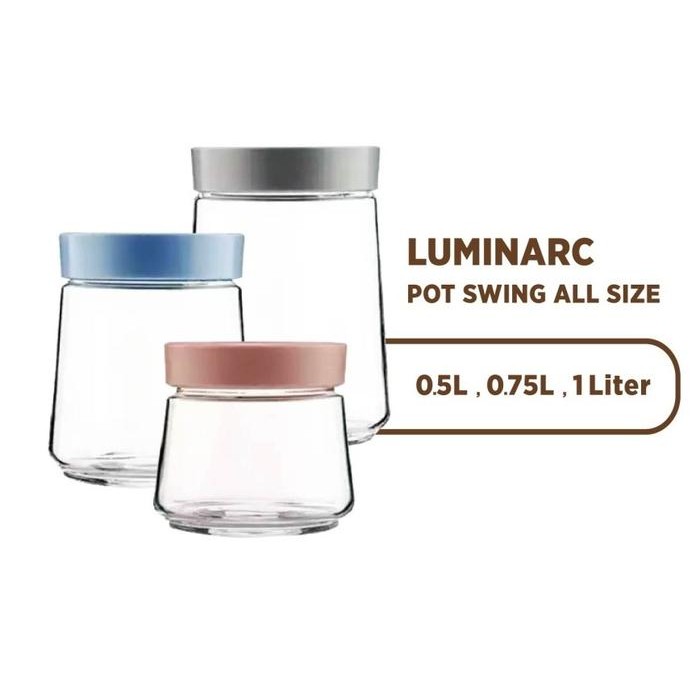 NEW Luminarc Pot Swing 0.5 , 0.75 , 1 L Colour Lids Set Toples Makanan