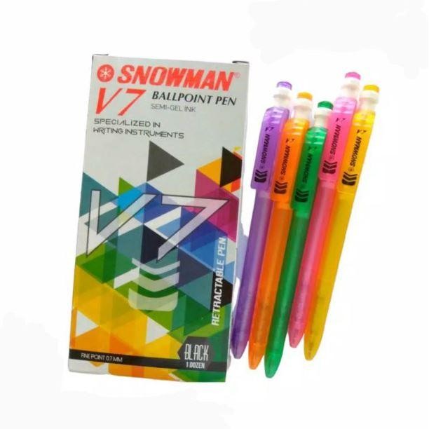 

(Imk) - (12Pc) Pulpen Snowman V7 Body Rainbow / Pen Cetek Retractable Snowman