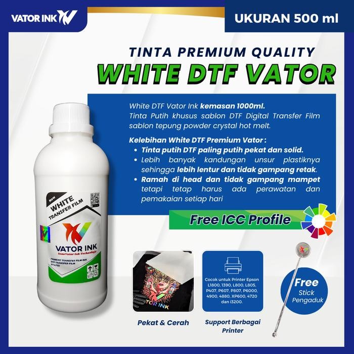 

(Imk) - Dtf White Vator Ink 500Ml Tinta Putih Sablon Tepung Pet Transfer Film