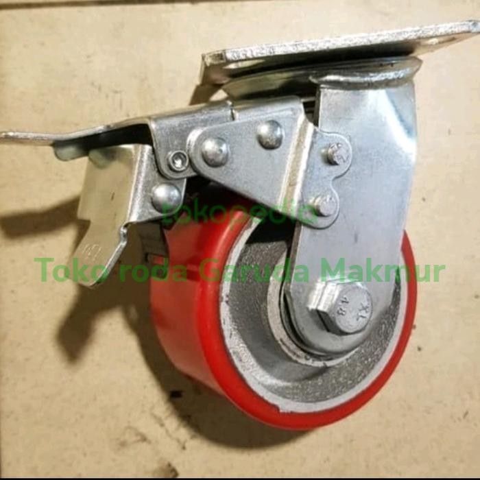 roda troli pu heavy duty 4 inch rem