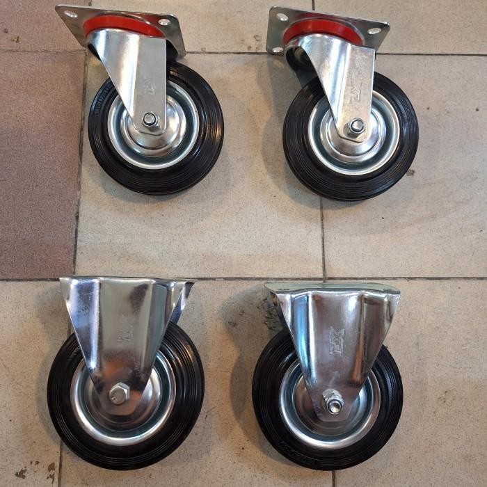 Roda Troli Karet Hitam 6 Inch 1Set ( 2Hidup 2Mati )