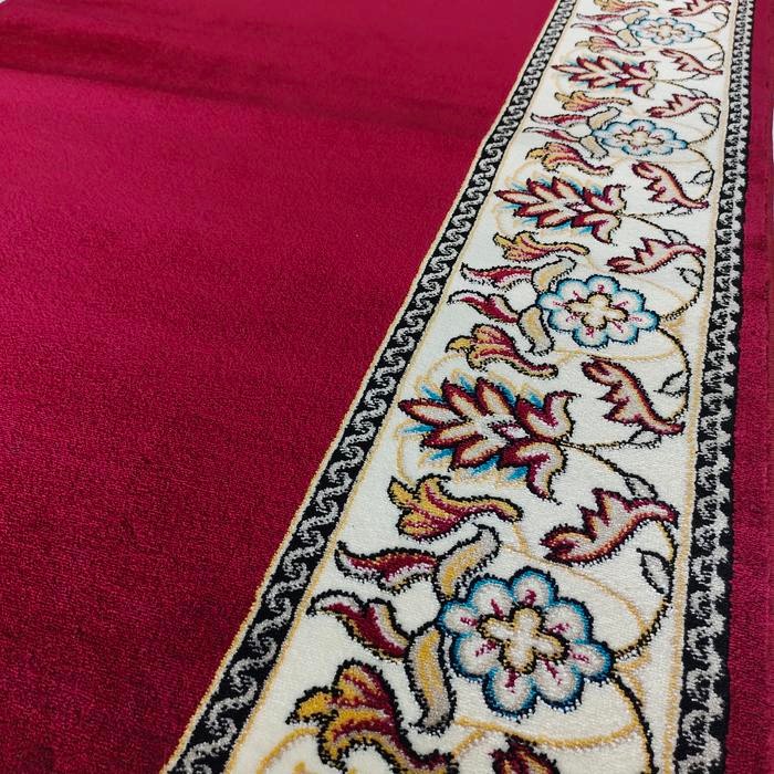 Karpet Masjid Turki Hira Tebal 12Mm Roll 6 Meteran Motif Mewah Bunga Nyaman & Lembut Warna Merah