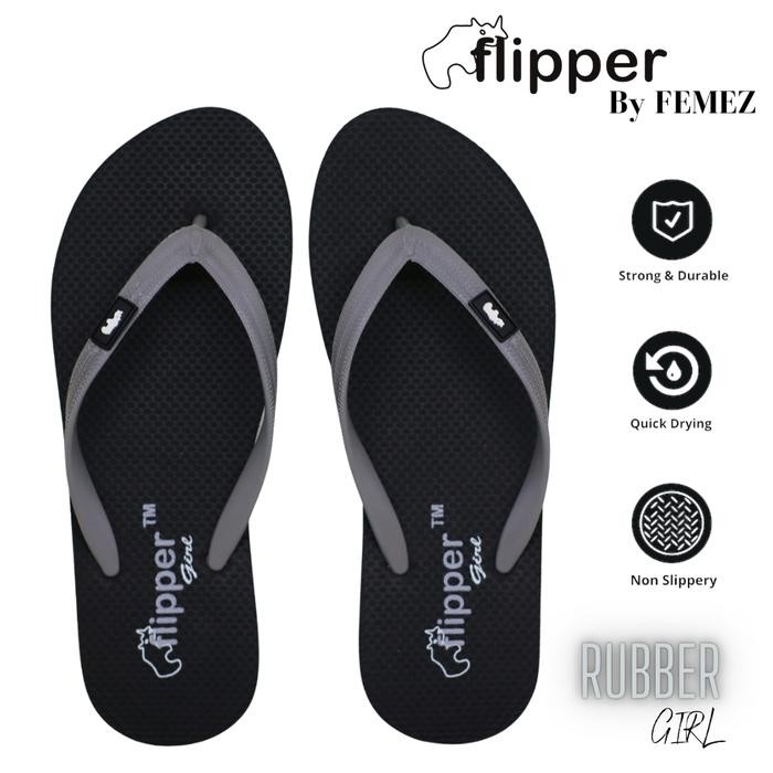 Sandal Jepit Japit Wanita ORINAL FLIPPER By FEMEZ Slim Hitam Abu