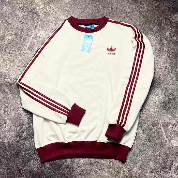 Sweater Casual Adidas Garis 3 Trefoil Crewneck Adidas Style Full Tag Label *