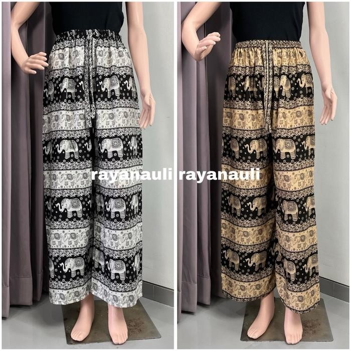 Celana Kulot Wanita Jumbo Rayon Motif Gajah Part 2 Kain Bali Nyaman Panjang *