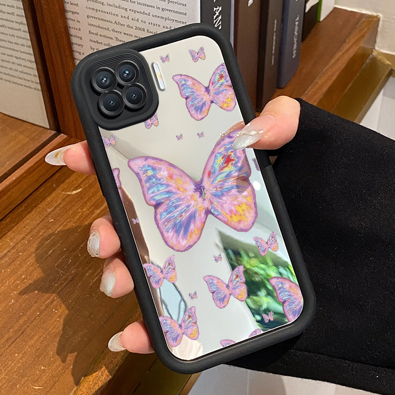 Casing Hp OPPO A93 F17 Pro OPPO Reno 4F Reno 4 Lite Case Cesing warna-warni ungu kupu-kupu Silikon H