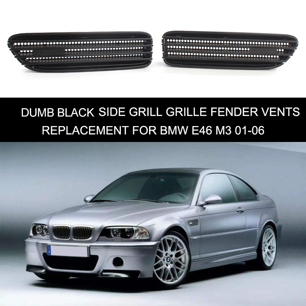 1 Pair of Fender Vents Dumb Black Side Grill Grille Fender Vents Replacement for BMW E46 M3 01-06