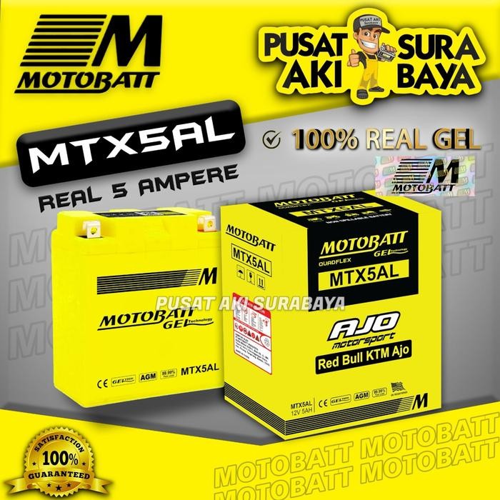 Langsung Kirim  OFFICIAL MOTOBATT GEL MTX5AL 5 AH ORIGINAL AKI MOTOR SHOGUN 110 SMASH