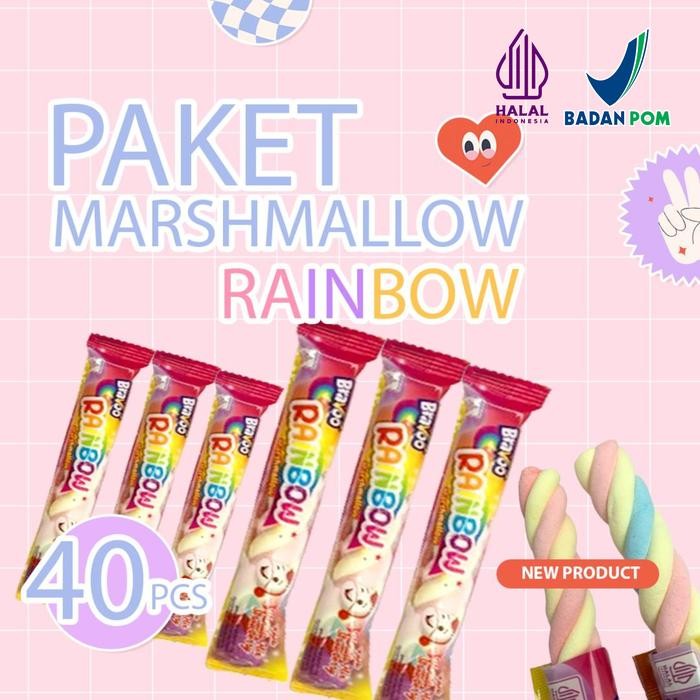

Paket Marshmellow Rainbow 40Pcs Aneka Rasa Buah Buahan Terbaru Berat 8G Warna Warni Candy Food Snack