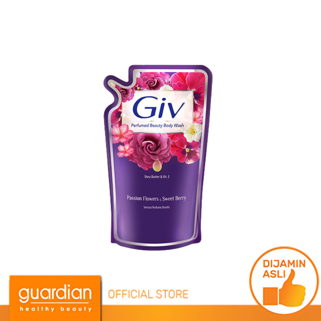 Giv Sabun Mandi Cair Ungu Passion Flowers & Sweet Berry Pouch - Sabun Mandi Cair 825Ml