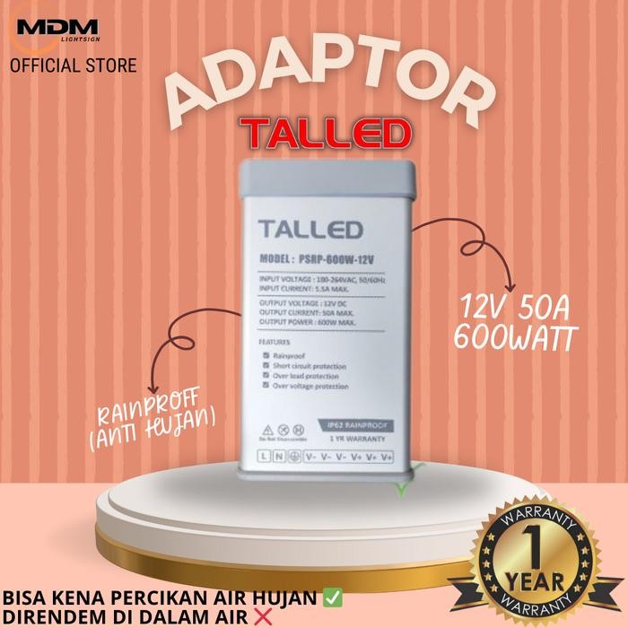 Adaptor / Power Supply Rainproof Talled 12V 50A 600W