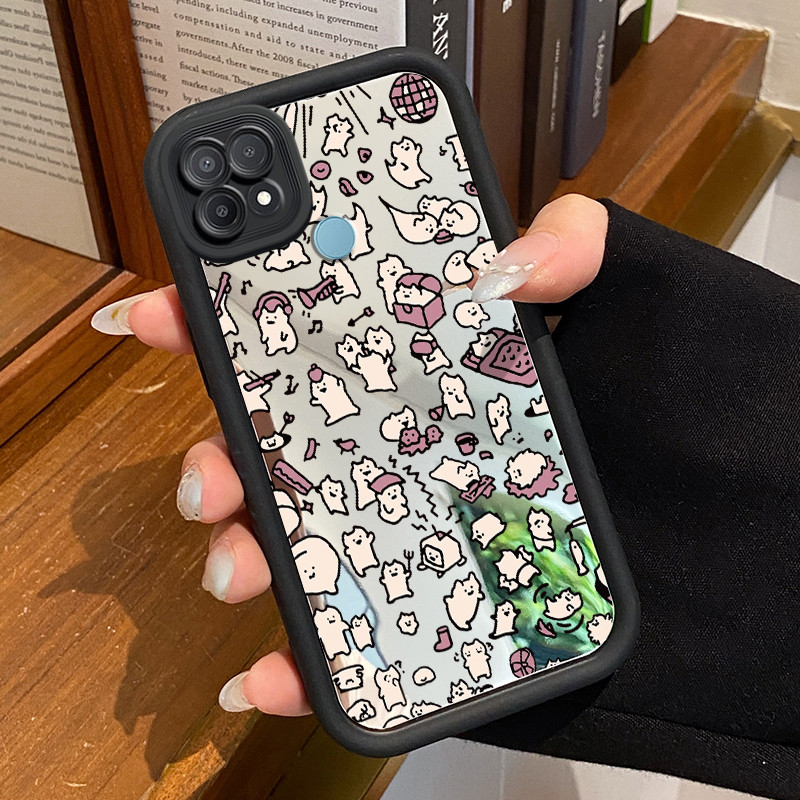 Casing Hp Untuk OPPO A15 A15s A35 Case Stiker anak kucing Kasing Cermin Cesing kreatif Silikon Softc