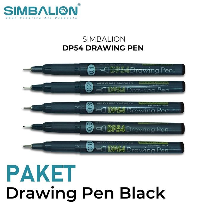 

Simbalion Paket 5 pcs Drawing Pen Black / Pena Kaligrafi