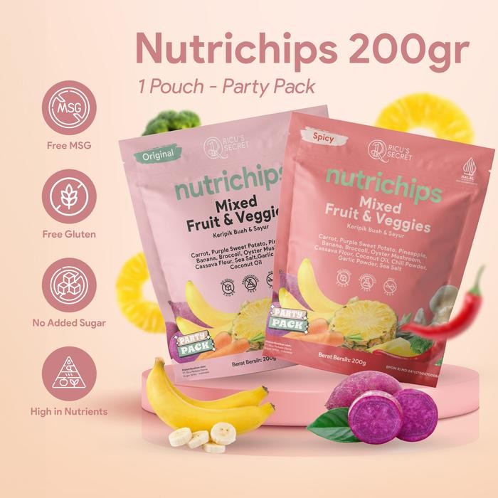 

RICU'S SECRET Nutrichips 200gr - Snack Cemilan Keripik Buah & Sayuran Rasa Original atau Pedas