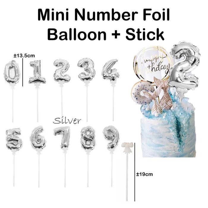 

Terlaris Mini Number Foil Balloon SILVER + Stick 10Pcs/Pack - Balon Foil SALE