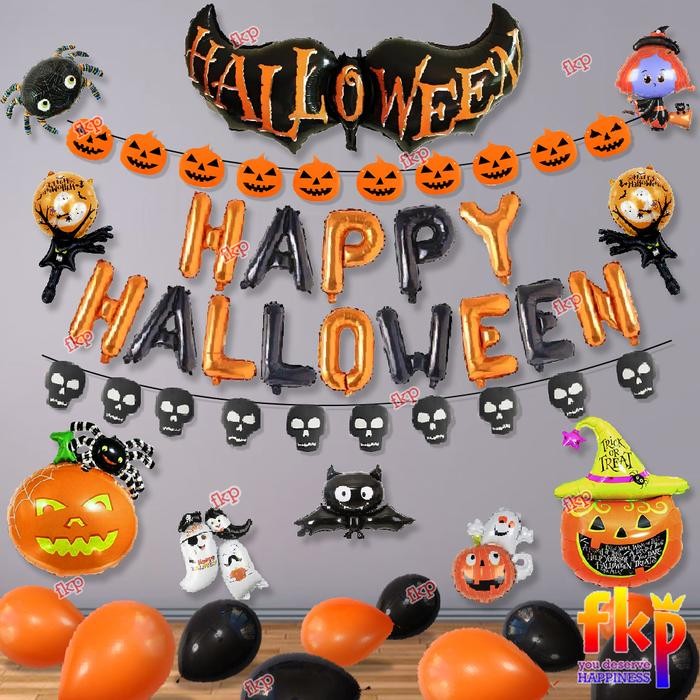 

Terlaris Fun Kids Party Set dekorasi balon Halloween / Trick Or Treat / BOO / Balon Skeleton / Balon
