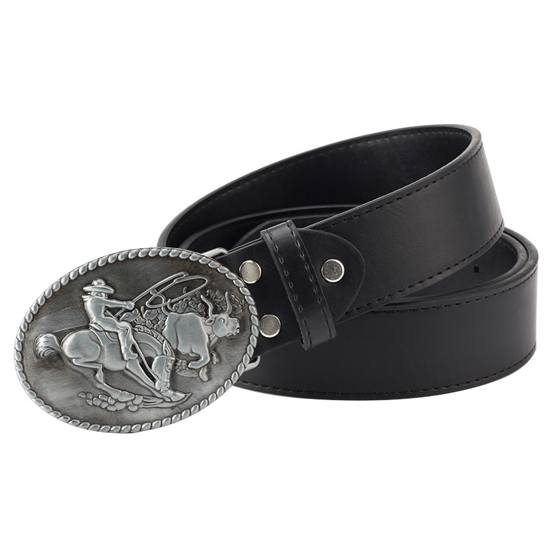 cow belt buckle western style pu belt cowboy