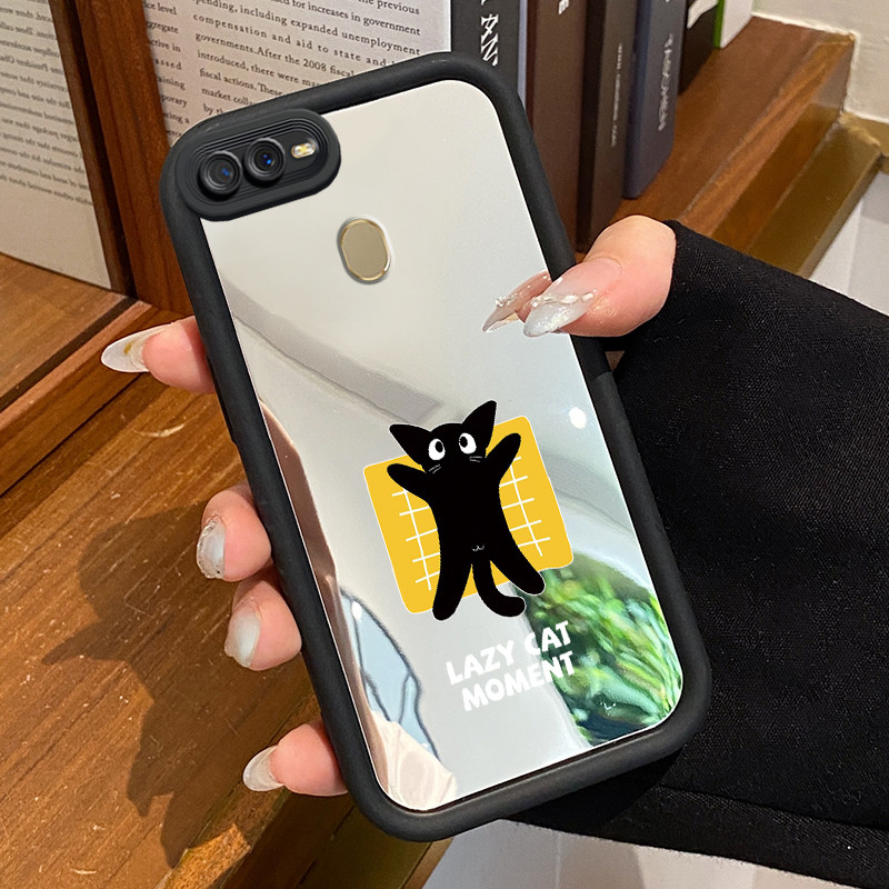 Casing Hp Untuk OPPO A7 OPPO A5s OPPO A12 OPPO A12S A11k Case Kucing hitam lucu Kasing Cermin Cesing